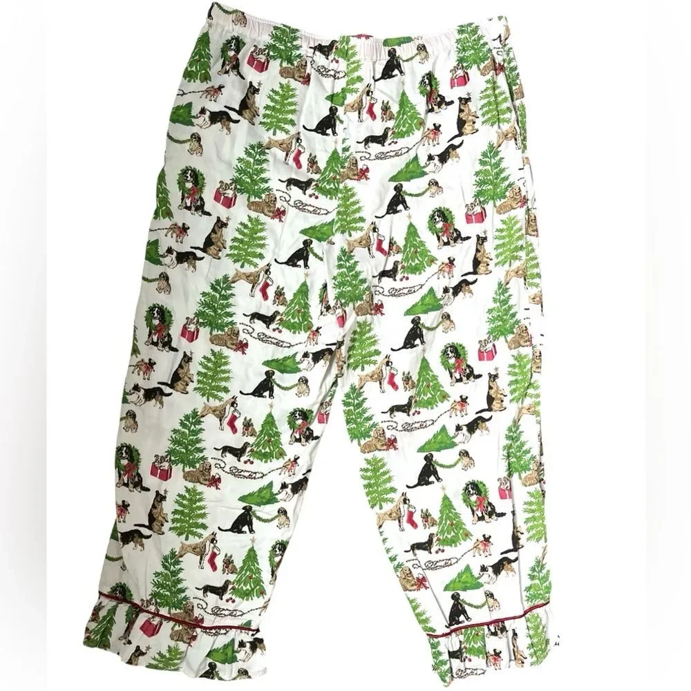 Danika Herrick Pajama Bottoms Size Large Dog Print Ruffle Hem Drawstring Waist